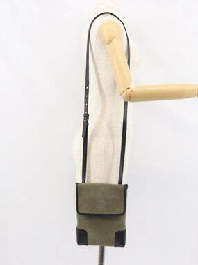 LOEWE Anagram Shoulder Bag Suede Leather Gray Gold